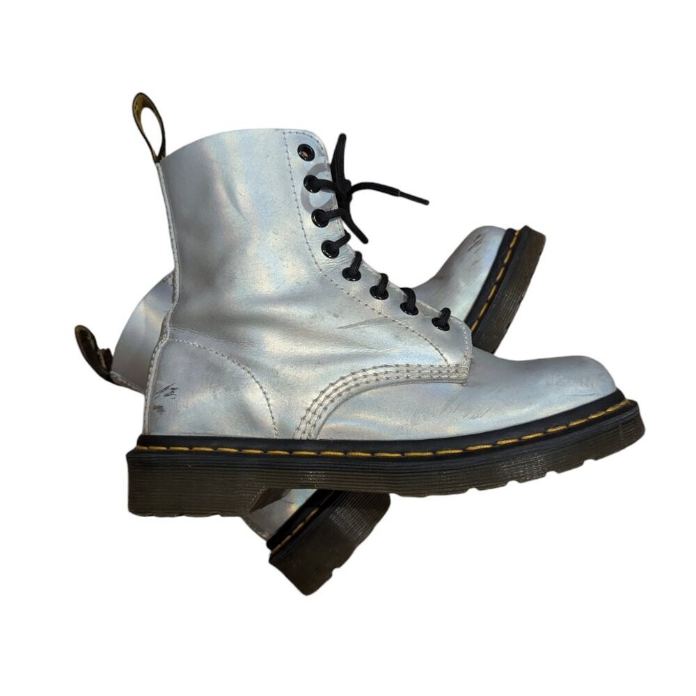 Docs - Dr. Martens Shiny Silver Lace Up Boots - US Women's Size 7